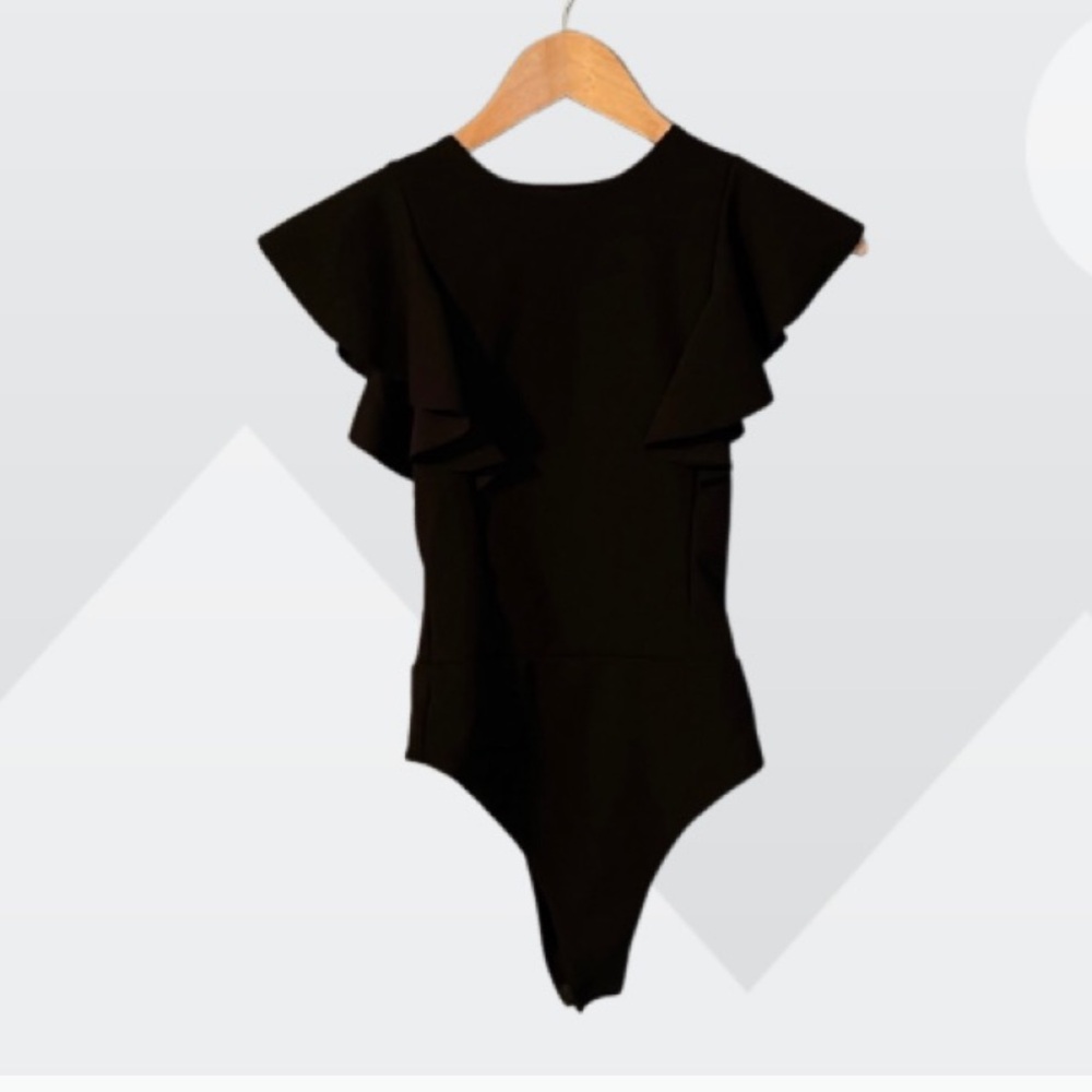 NWOT Boohoo Black Ruffle Body Suit